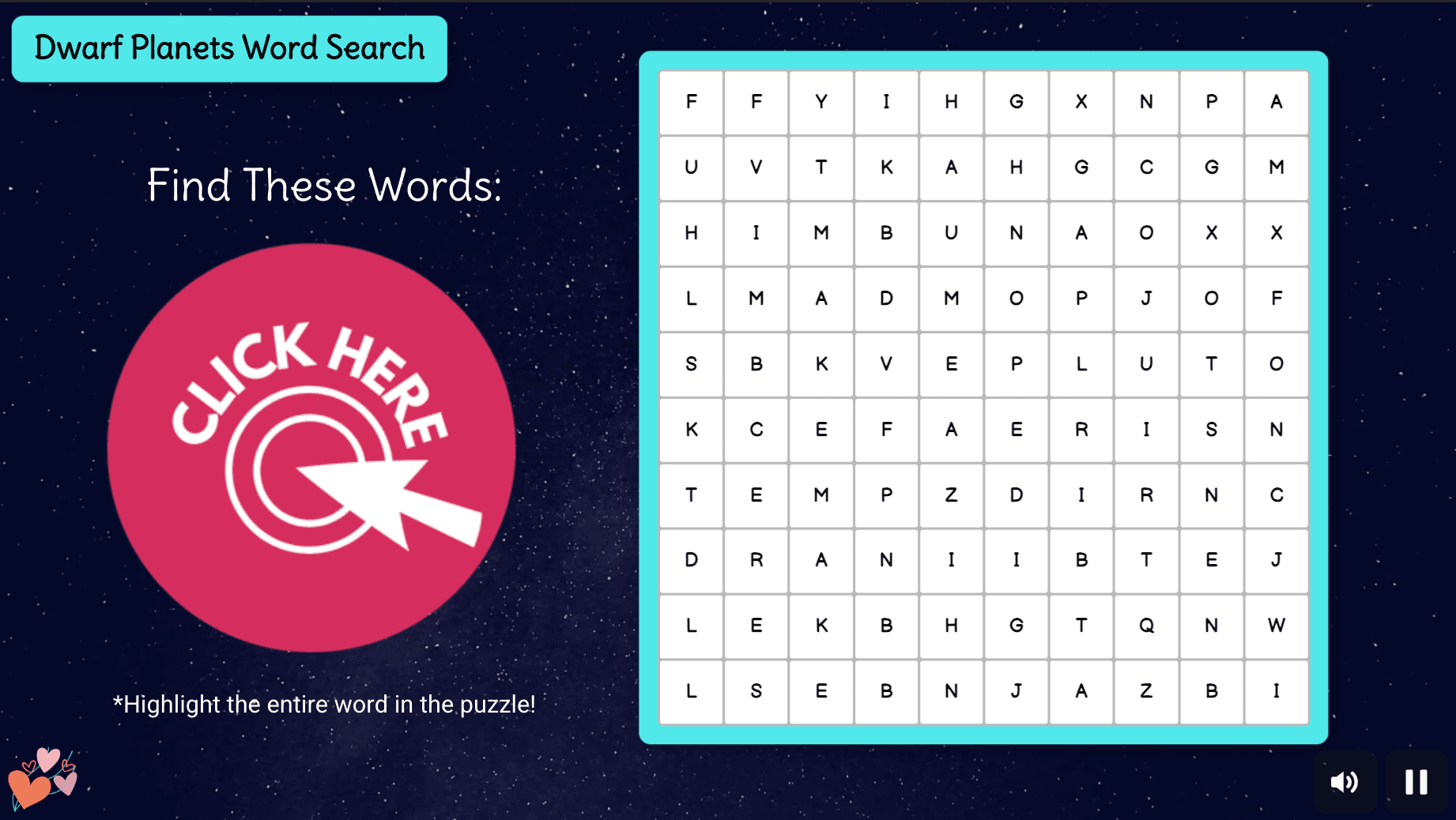 Dwarf Planets Word Search