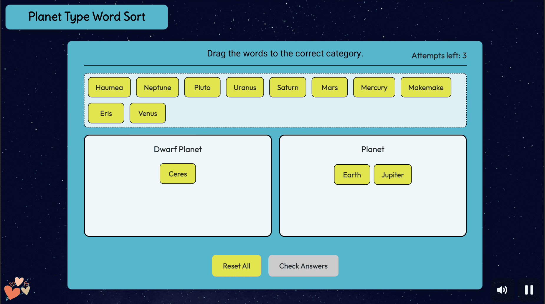 Word Sort – Planet Types